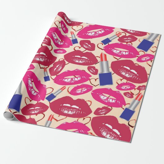 Lipstick Kiss Pattern Cadeaupapier (Uitgerold)
