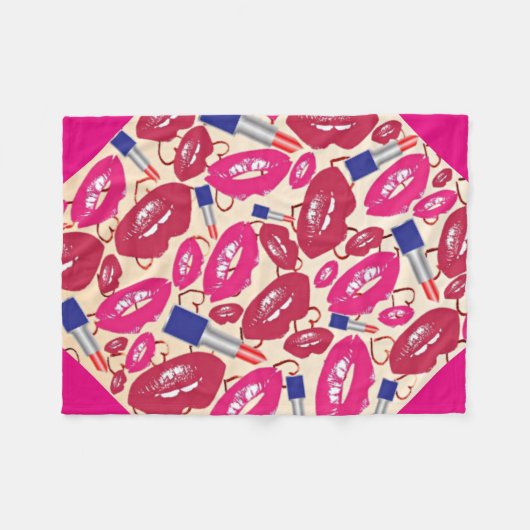 Lipstick Kiss Pattern Fleece Deken (Voorkant (Horizontaal))