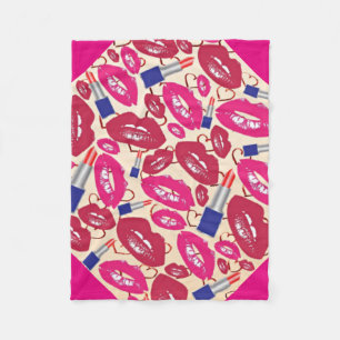 Lipstick Kiss Pattern Fleece Deken