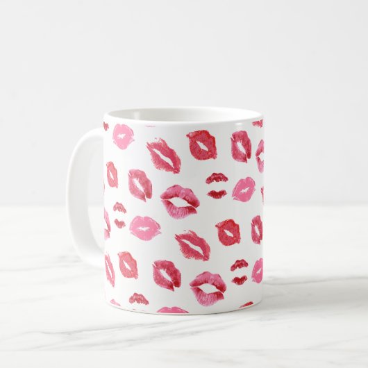 Lipstick Kiss Pattern Koffiemok (Voorkant links)