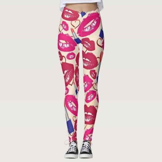Lipstick Kiss Pattern Leggings (Voorkant)