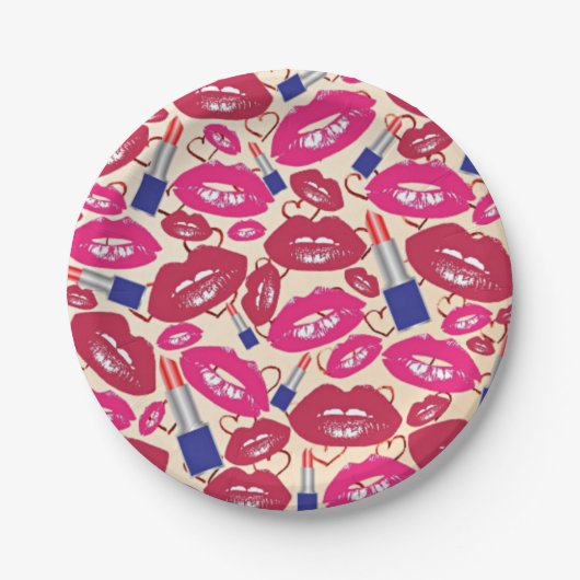 Lipstick Kiss Pattern Papieren Bordje (Voorkant)