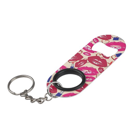 Lipstick Kiss Pattern Sleutelhanger Flessenopener (Voorkant Gekanteld)