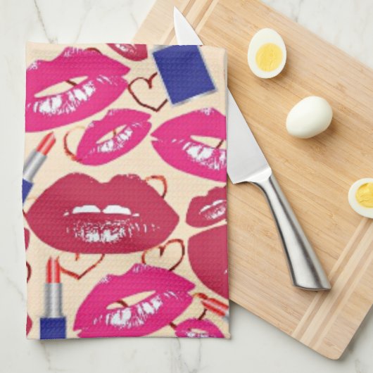 Lipstick Kiss Pattern Theedoek (Quarter Fold)