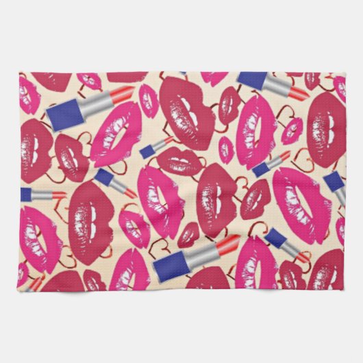 Lipstick Kiss Pattern Theedoek (Horizontaal)