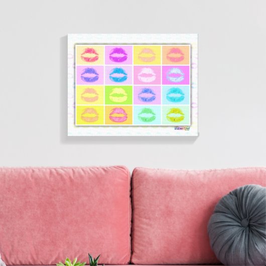 Lipstick KISS Pop Art Gallery Wrapped Canvas (Insitu (Woonkamer))