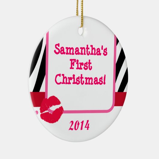 Lipstick Kiss Print Personalized Name Ornament (Rechts)