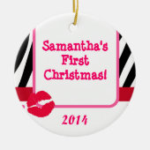 Lipstick Kiss Print Personalized Name Ornament (Voorkant)