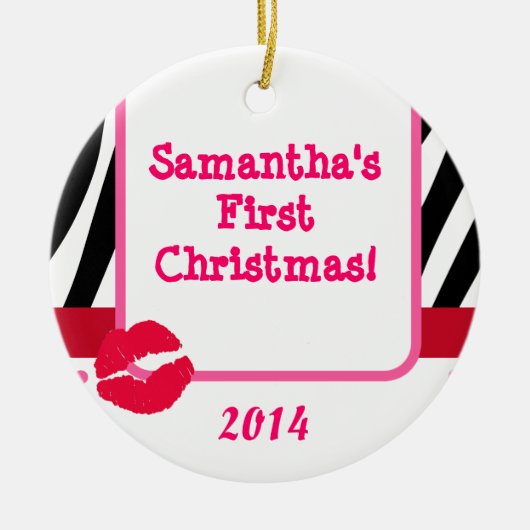 Lipstick Kiss Print Personalized Name Ornament (Voorkant)