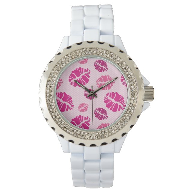 Lipstick Kiss Shape Print Patroon Horloge (Voorkant)