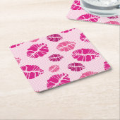 Lipstick Kiss Shape Print Patroon Kartonnen Onderzetters (Schuin)