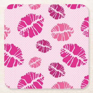 Lipstick Kiss Shape Print Patroon Kartonnen Onderzetters