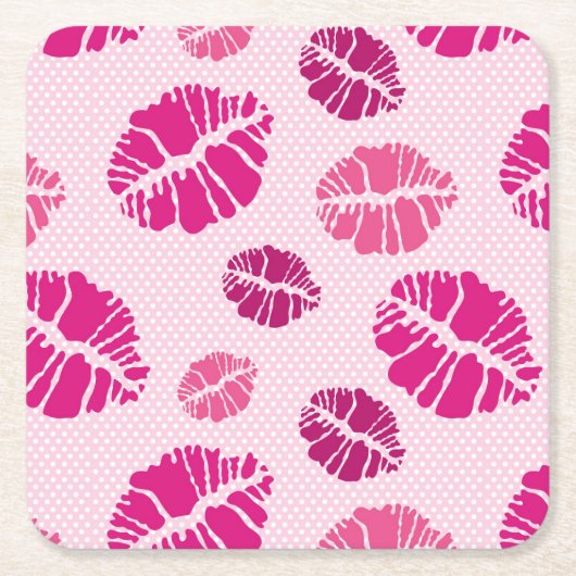 Lipstick Kiss Shape Print Patroon Kartonnen Onderzetters (Voorkant)