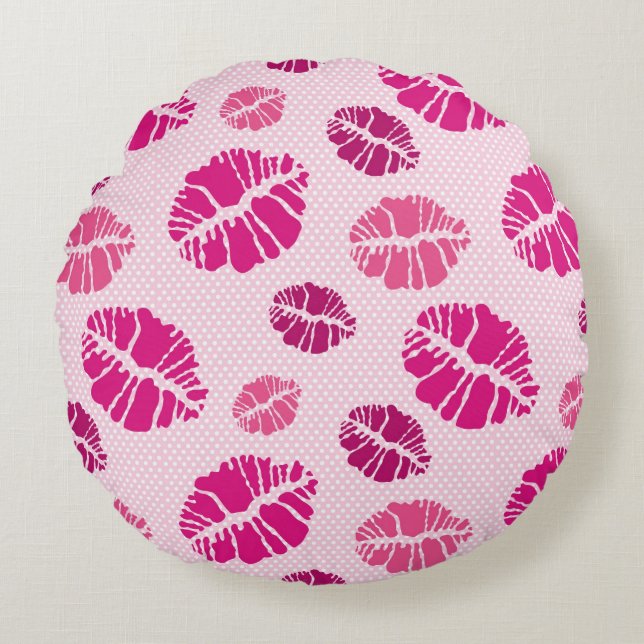 Lipstick Kiss Shape Print Patroon Rond Kussen (Voorkant)