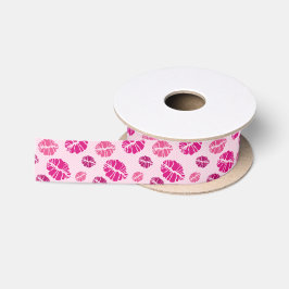 Lipstick Kiss Shape Print Patroon Satijnen Lint