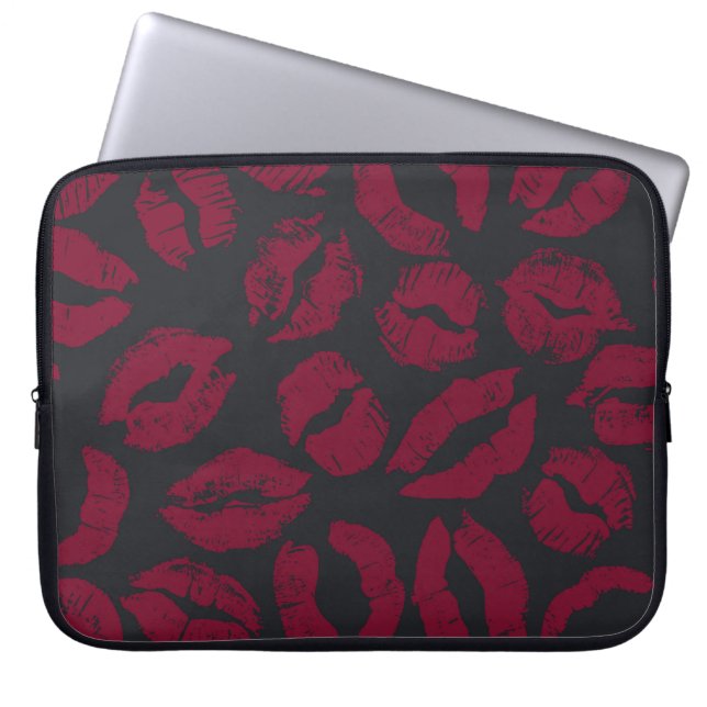 Lipstick Kisses: Donkerrode opdrukken Laptop Sleeve (Voorkant)