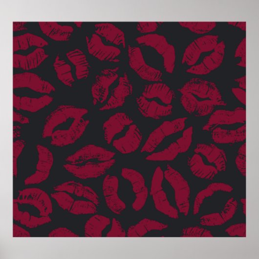 Lipstick Kisses: Donkerrode opdrukken Poster (Voorkant)