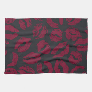 Lipstick Kisses: Donkerrode opdrukken Theedoek