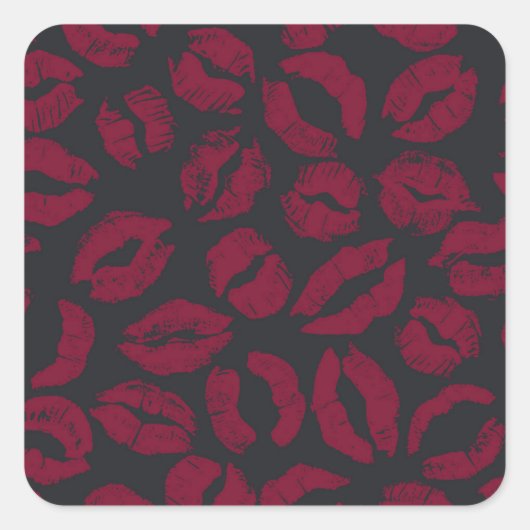 Lipstick Kisses: Donkerrode opdrukken Vierkante Sticker (Voorkant)