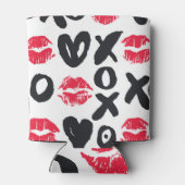 Lipstick Kisses Harten Naadloze Achtergrond Blikjeskoeler (Achterkant)