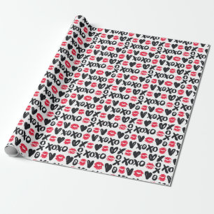 Lipstick Kisses Harten Naadloze Achtergrond Cadeaupapier