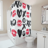 Lipstick Kisses Harten Naadloze Achtergrond Douchegordijn (In situ)