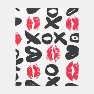 Lipstick Kisses Harten Naadloze Achtergrond Fleece Deken