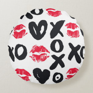 Lipstick Kisses Harten Naadloze Achtergrond Rond Kussen