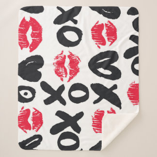 Lipstick Kisses Harten Naadloze Achtergrond Sherpa Deken