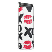 Lipstick Kisses Harten Naadloze Achtergrond Thermosbeker (Geroteerd rechts)