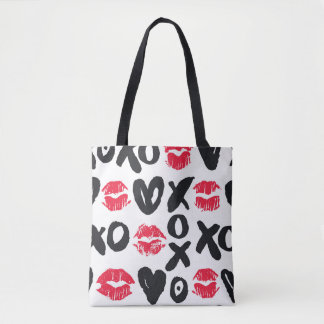 Lipstick Kisses Harten Naadloze Achtergrond Tote Bag