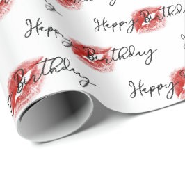 Lipstick Kisses over Happy Birthday Cadeaupapier