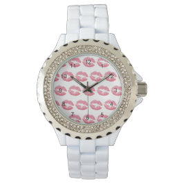 Lipstick Kisses Roze Horloge