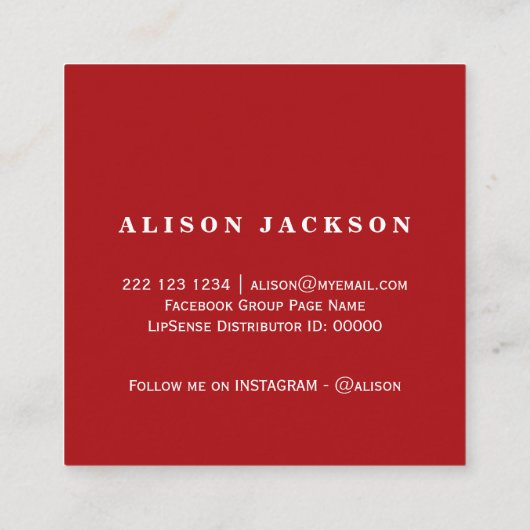 Lipstick kleuren stalen ruby red make-up artiest vierkante visitekaartje (Achterkant)