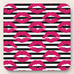 Lipstick Kus B&W Striped Patroon Bier Onderzetter