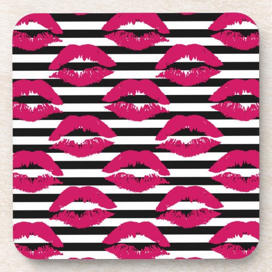 Lipstick Kus B&W Striped Patroon Bier Onderzetter (Voorkant)