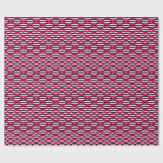 Lipstick Kus B&W Striped Patroon Cadeaupapier (Vlak)