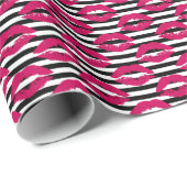Lipstick Kus B&W Striped Patroon Cadeaupapier (Rol Hoek)