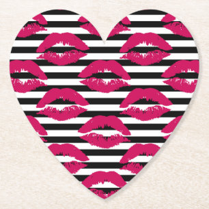 Lipstick Kus B&W Striped Patroon Kartonnen Onderzetters