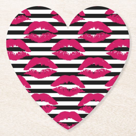 Lipstick Kus B&W Striped Patroon Kartonnen Onderzetters (Voorkant)