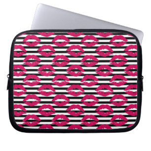 Lipstick Kus B&W Striped Patroon Laptop Sleeve