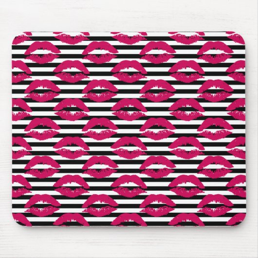 Lipstick Kus B&W Striped Patroon Muismat (Voorkant)