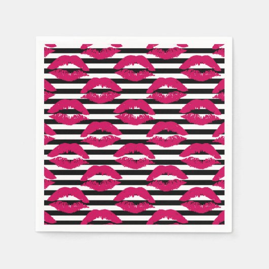 Lipstick Kus B&W Striped Patroon Servet (Voorkant)