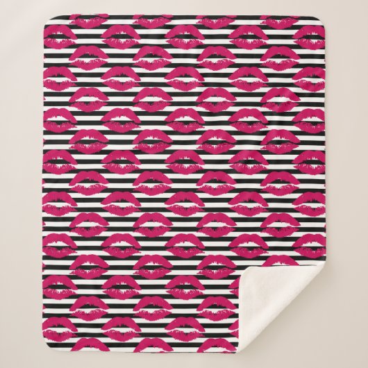 Lipstick Kus B&W Striped Patroon Sherpa Deken (Voorkant)
