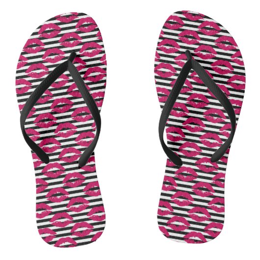 Lipstick Kus B&W Striped Patroon Teenslippers (Voetbed)