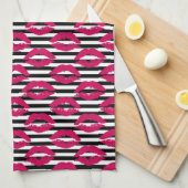 Lipstick Kus B&W Striped Patroon Theedoek (Quarter Fold)
