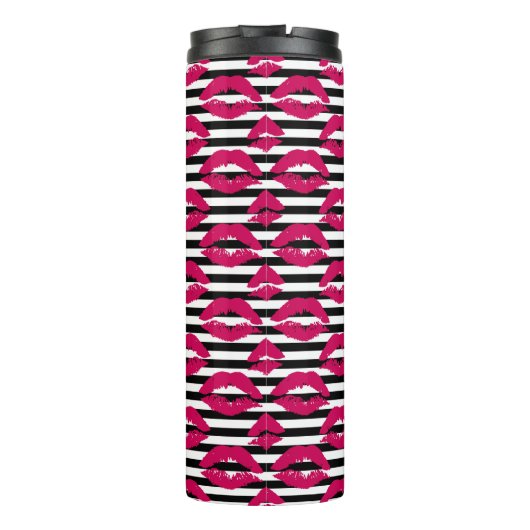 Lipstick Kus B&W Striped Patroon Thermosbeker (Achterkant)