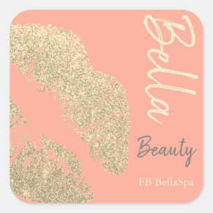 Lipstick kus print perzik goud beauty spa schoonhe vierkante sticker