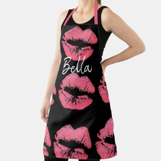 Lipstick kus print roze en zwart schattig schort (Insitu)