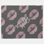 Lipstick kus print roze lip vlek grijs wit schatti fleece deken (Voorkant (Horizontaal))